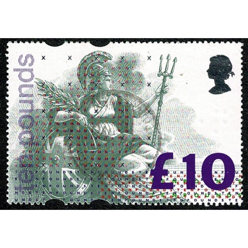 1993 £10 Britannia. FLUORESCENT "TEN POUNDS" Very Fine Used.