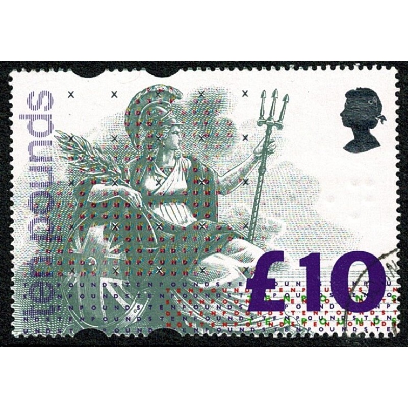 1993 £10 Britannia. FLUORESCENT "TEN POUNDS" Very Fine Used.