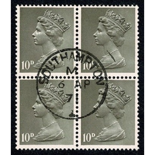 10d Drab 2B Head C. Fine used block of four. SG 741