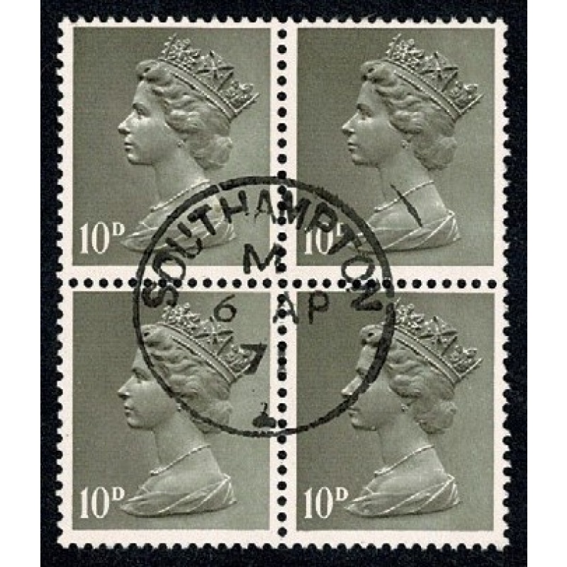 10d Drab 2B Head C. Fine used block of four. SG 741