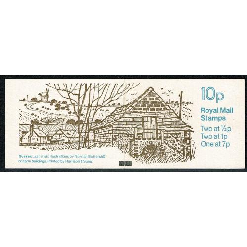 10p Farm Buildings No.6 Sussex. Pane DP31 Perf E1. Black Marker Bar on Cover.