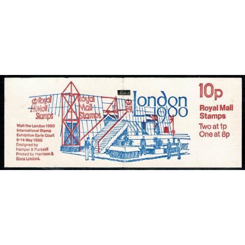 10p London 1980 "August 1979". Pane DP36 (Jumelle) Perf P1. Book Marker Bar on cover.