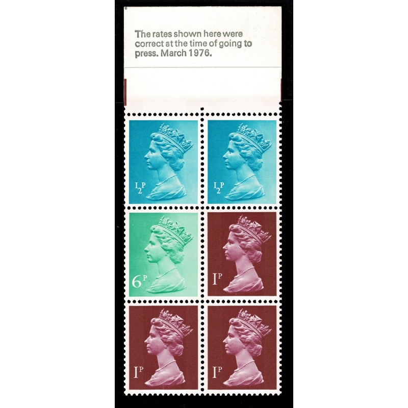 10p Plain Cover March 1976. THICK Card. Pane DP24 Perf E2a.