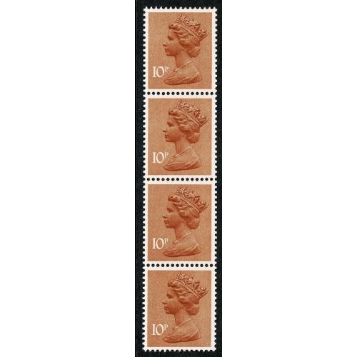 10p orange PPP/PVAD. Vertical strip of 4