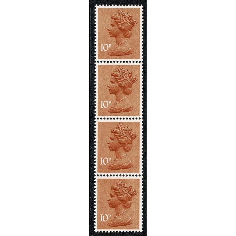 10p orange PPP/PVAD. Vertical strip of 4