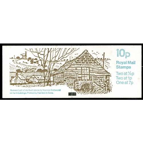 10p Farm Buildings No.6 "Sussex".DP31 Perf E1. Book Marker Bar on Cover. SG FA8