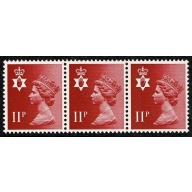11p Scarlet FCP/PVAD.  MISSING PHOSPHOR & LEFT BAND OMITTED & normal . Unmounted mint stripSG NI30y / NI30 var / normal