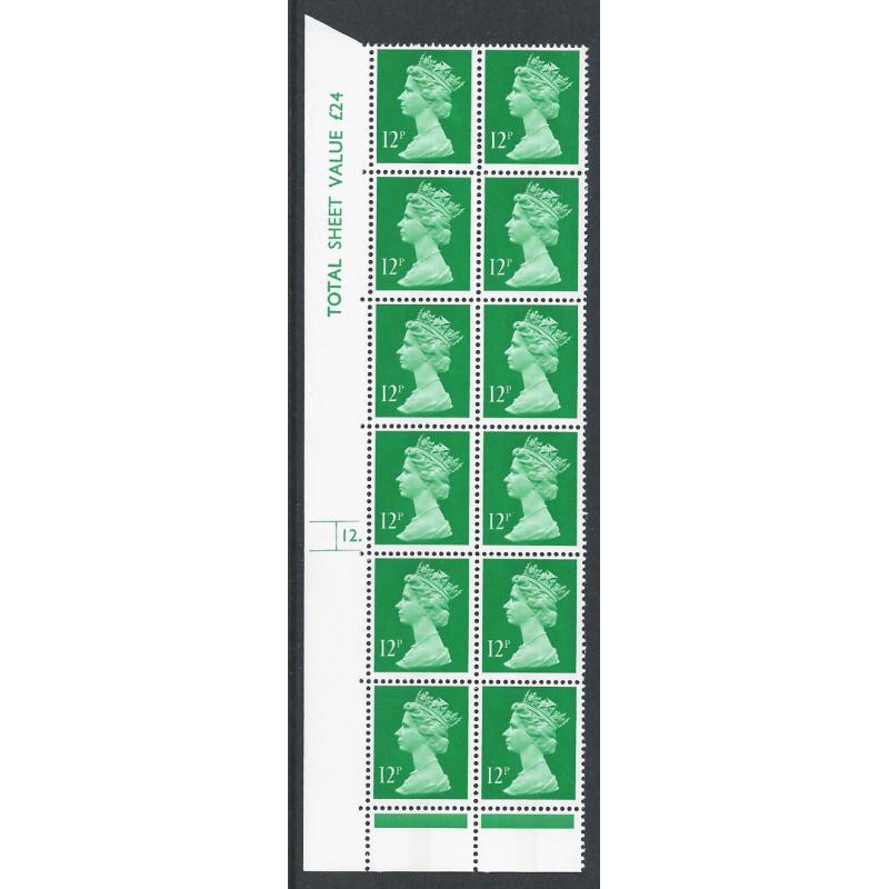 12p emerald FCP/PVAD CB. Cyl 12 dot p18 block of twelve. 17 Pin Perf Error Row 15.