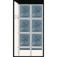 17p slate blue (grey shade) ACP/PVAD. Cyl.13 dot block of six 17 pin perf error.