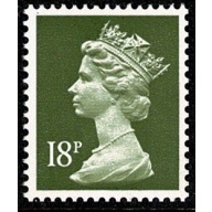 18p Yellowish Olive FCP/PVAD. MISSING PHOSPHOR. 50p MCC booklet No.3. SG X912y Spec. U258c.