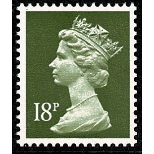 18p Yellowish Olive FCP/PVAD. MISSING PHOSPHOR. 50p MCC booklet No.3. SG X912y Spec. U258c.