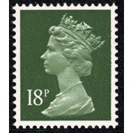 18p sage-green FCP/PVAD. MISSING PHOSPHOR. Ex DP93N 50p MCC booklet No.1.