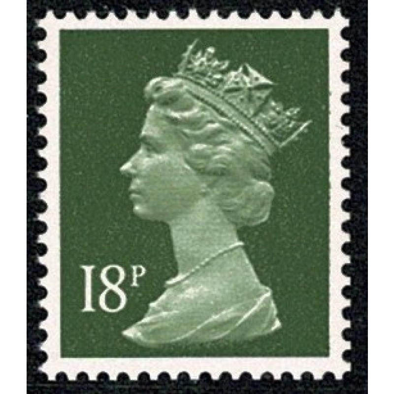 18p sage-green FCP/PVAD. MISSING PHOSPHOR. Ex DP93N 50p MCC booklet No.1.