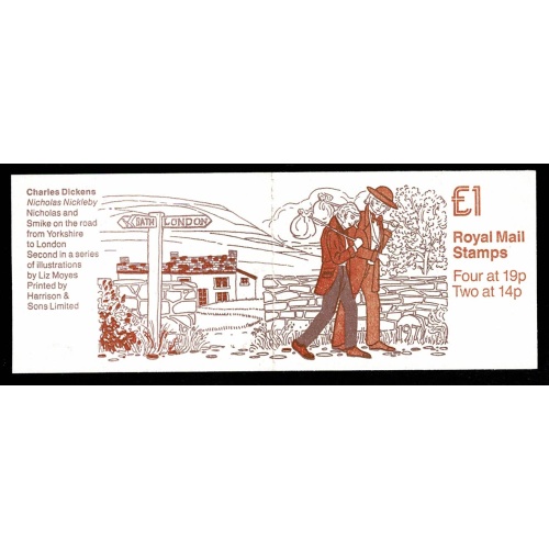£1 Dickens No.2  "Nicholas Nickleby". Cyl. B6 B21. (Rotary Perf) SG FH14. Plated column 2 of primary sheet.