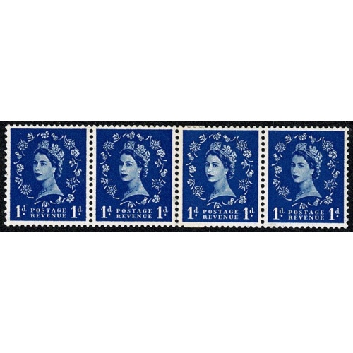 1955 1d ultramarine. Watermark Edward's Crown. Coil join horizontal pair. SG Spec. S14c