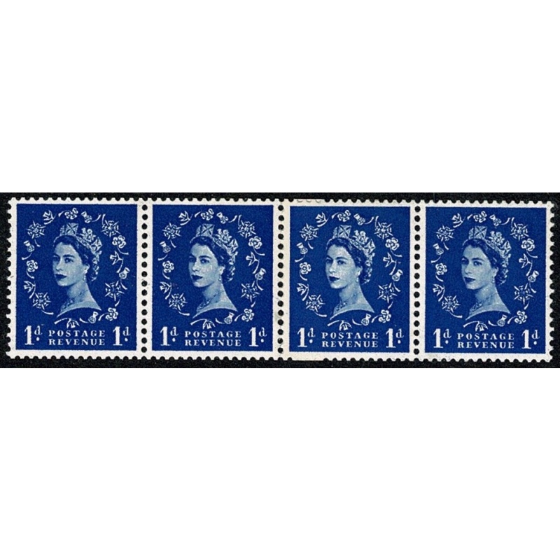 1955 1d ultramarine. Watermark Edward's Crown. Coil join horizontal pair. SG Spec. S14c