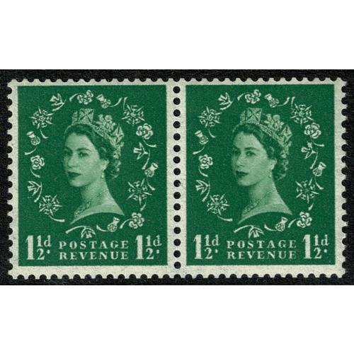 1952 1½d green Watermark Tudor Crown. Listed variety "daffodil flaw" SG 517o.  Spec. S25o. Ex coil