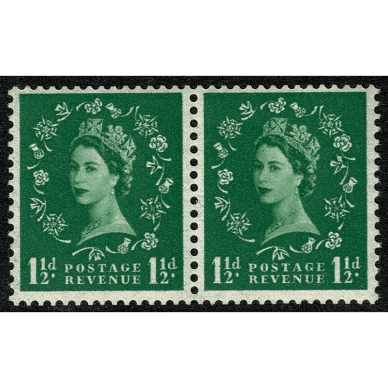 1952 1½d green Watermark Tudor Crown. Listed variety "daffodil flaw" SG 517o.  Spec. S25o. Ex coil