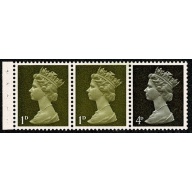1d yellowish-olive Head A x 2, 4d sepia Head A. PVA. MISSING PHOSPHOR s/t strip of 3.