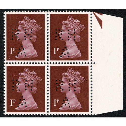 1p crimson ACP/PVAD. Marginal block. RHA Perfins.
