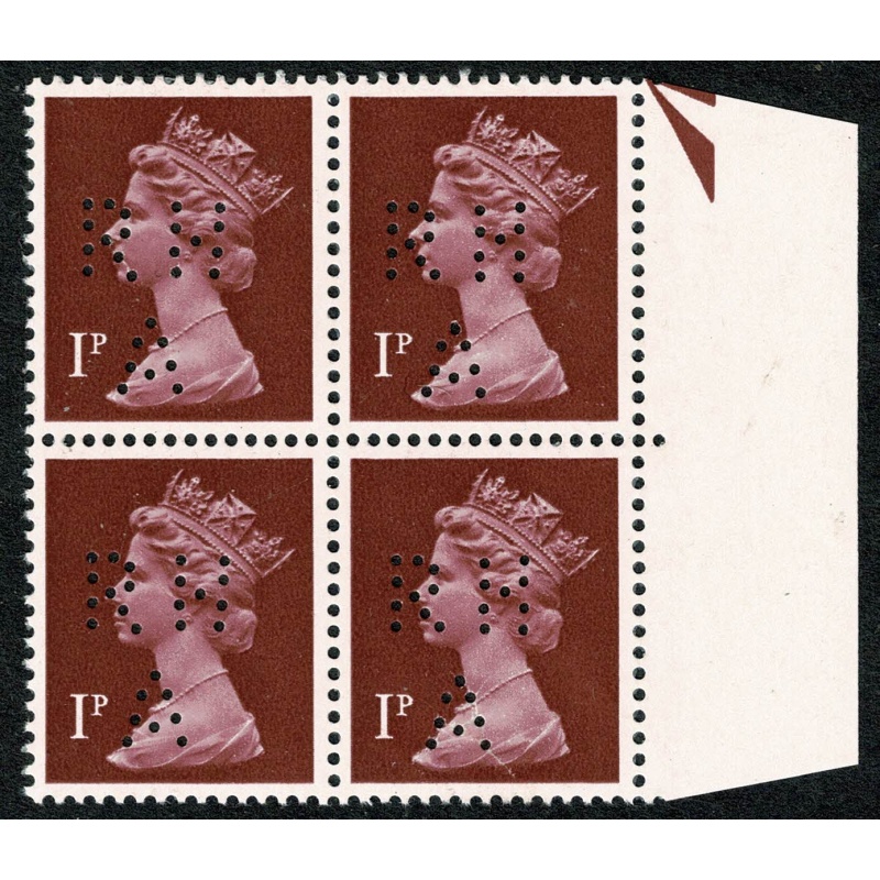 1p crimson ACP/PVAD. Marginal block. RHA Perfins.