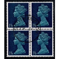1/6 Prussian blue & indigo Phosporised paper. Head A. Fine used block of four. SG 743c