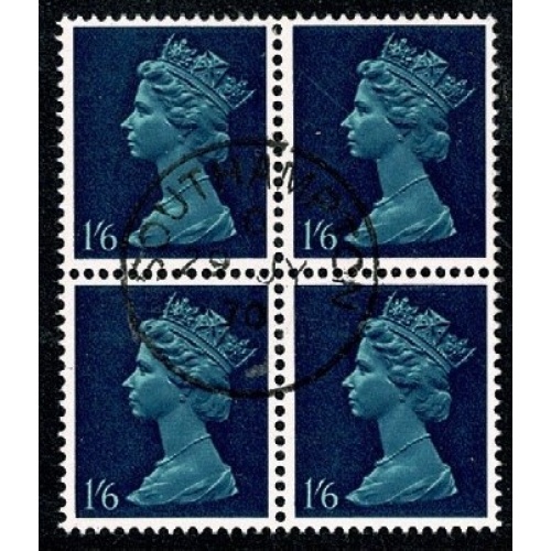 1/6 Prussian blue & indigo Phosporised paper. Head A. Fine used block of four. SG 743c