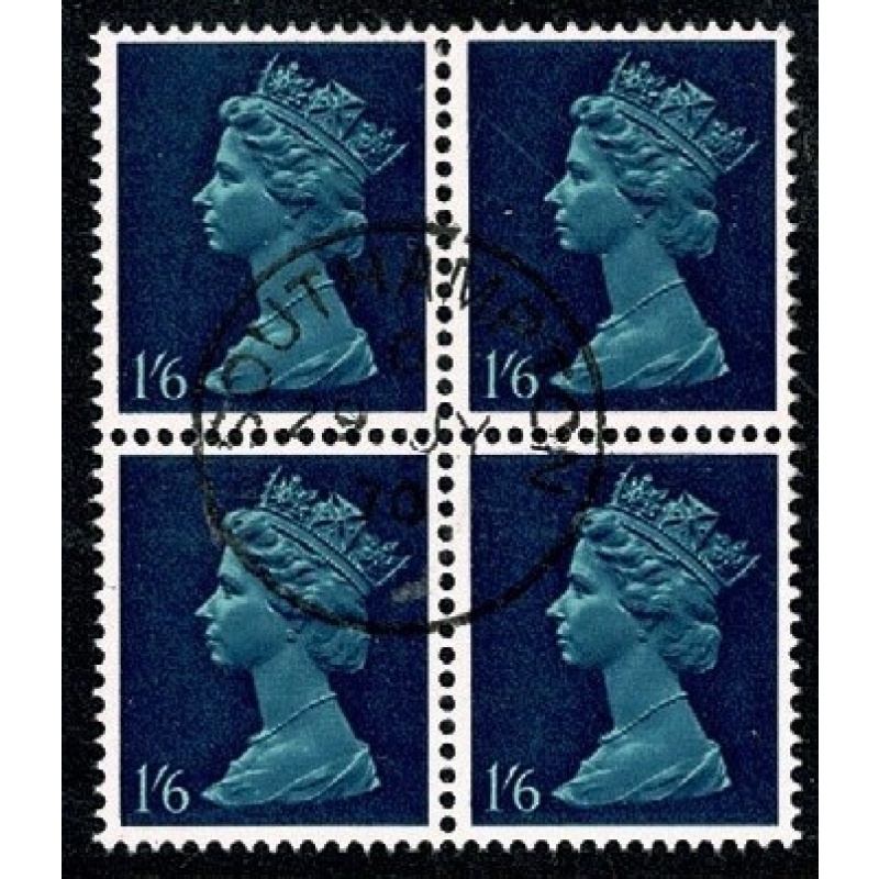 1/6 Prussian blue & indigo Phosporised paper. Head A. Fine used block of four. SG 743c