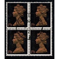 1/9 dull orange & black. 2B Head A. Fine used block of four. SG 744(1)