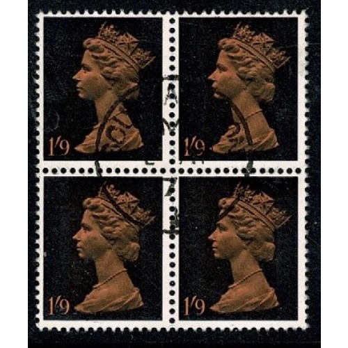 1/9 dull orange & black. 2B Head A. Fine used block of four. SG 744(1)