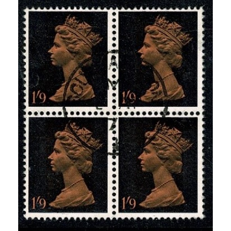 1/9 dull orange & black. 2B Head A. Fine used block of four. SG 744(1)