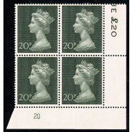 20p olive-green Plate 20 block of four.