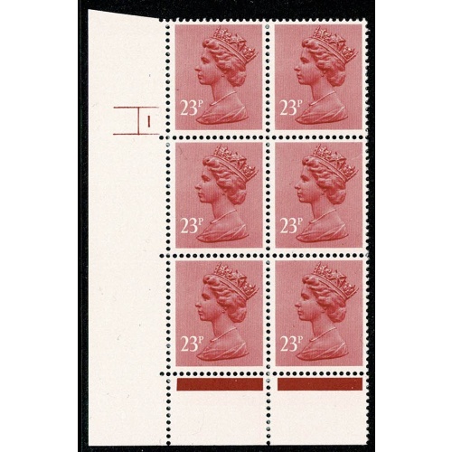 23p brown red. PCP1/PVAD Cyl. 1 no dot block of six. APS perf.
