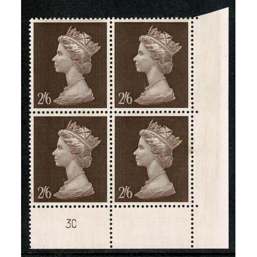 1969 2/6 Machin Plate 3C block of four.