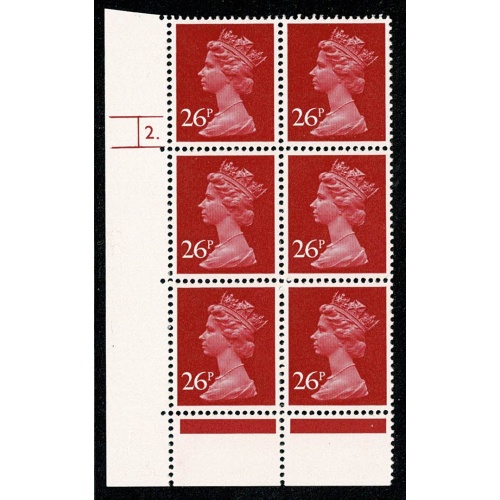 26p red. PCP1/PVAD Cyl. 2 dot block of six. Kampf perf.