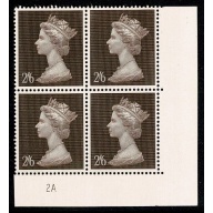 1969 2/6 Machin Plate 2A block of four.