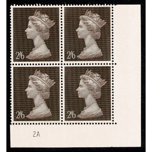 1969 2/6 Machin Plate 2A block of four.