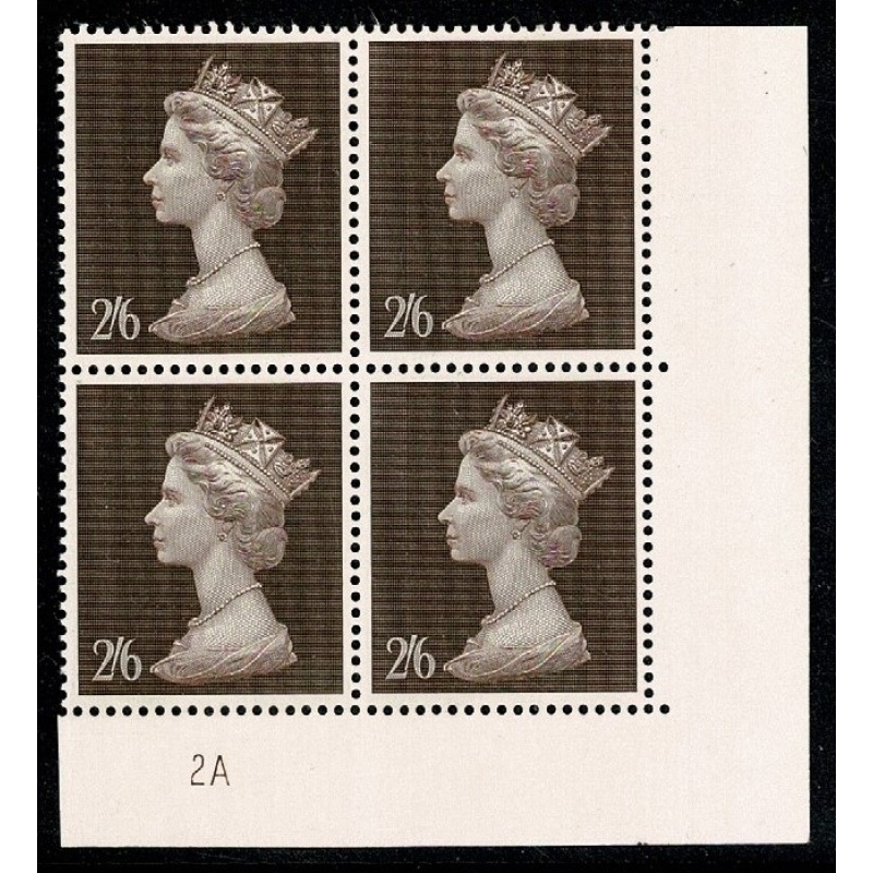 1969 2/6 Machin Plate 2A block of four.