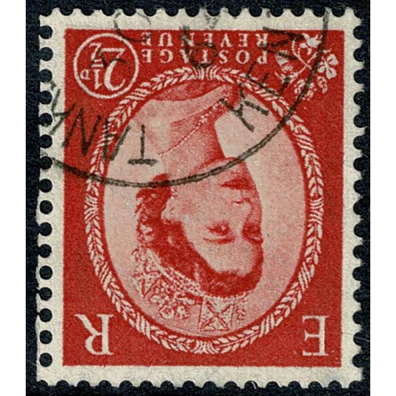 2½d carmine red Type II. 2nd graphite lined issue. WATERMARK INVERTED.  Fine used. SG 591Wi.