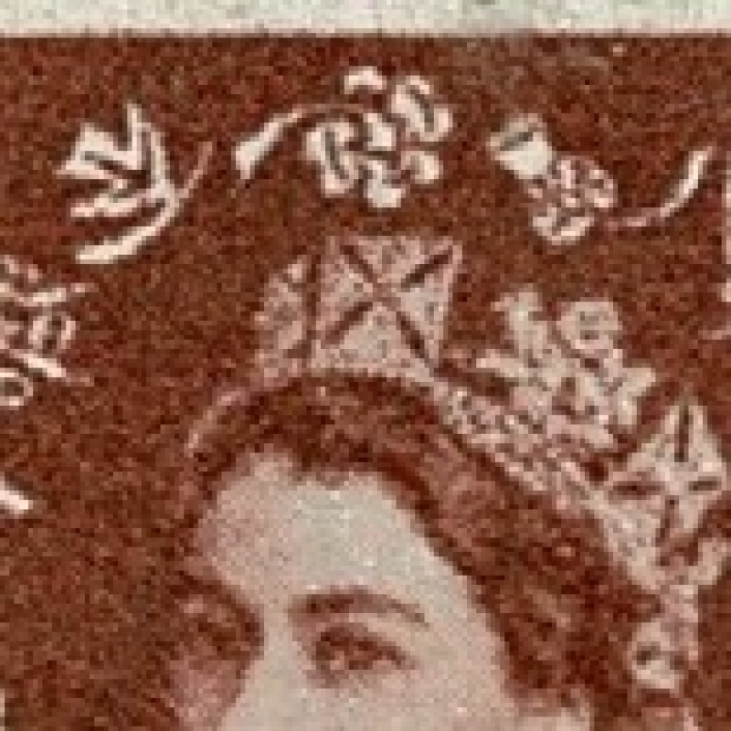 1956 2d light red-brown. Watermark Edward's Crown. Cyl 10 no dot block of six with "dot on shamrock flaw". SG Spec. S38n