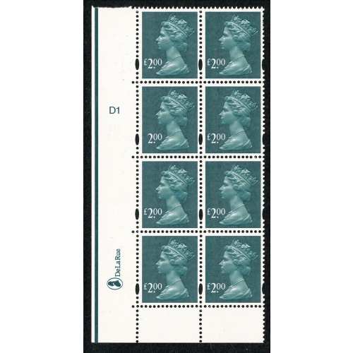 2003 £2 Indigo De La Rue "Missing £" Cylinder block of eight.