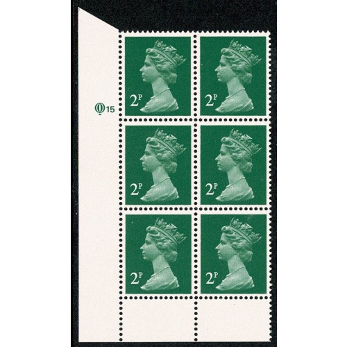 2p green. ACP/PVAD 15 x 14. lower left Q15 cyl. block of six.