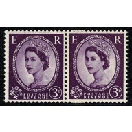 1956 3d deep lilac. Watermark Edwards Crown. Coil join horizontal pair. SG Spec. S68f