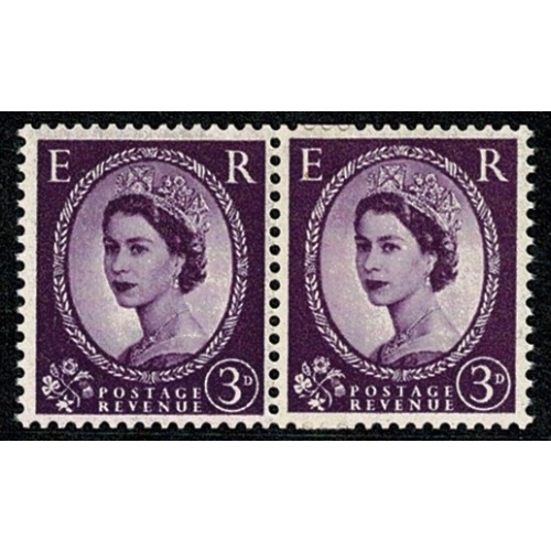 1956 3d deep lilac. Watermark Edwards Crown. Coil join horizontal pair. SG Spec. S68f