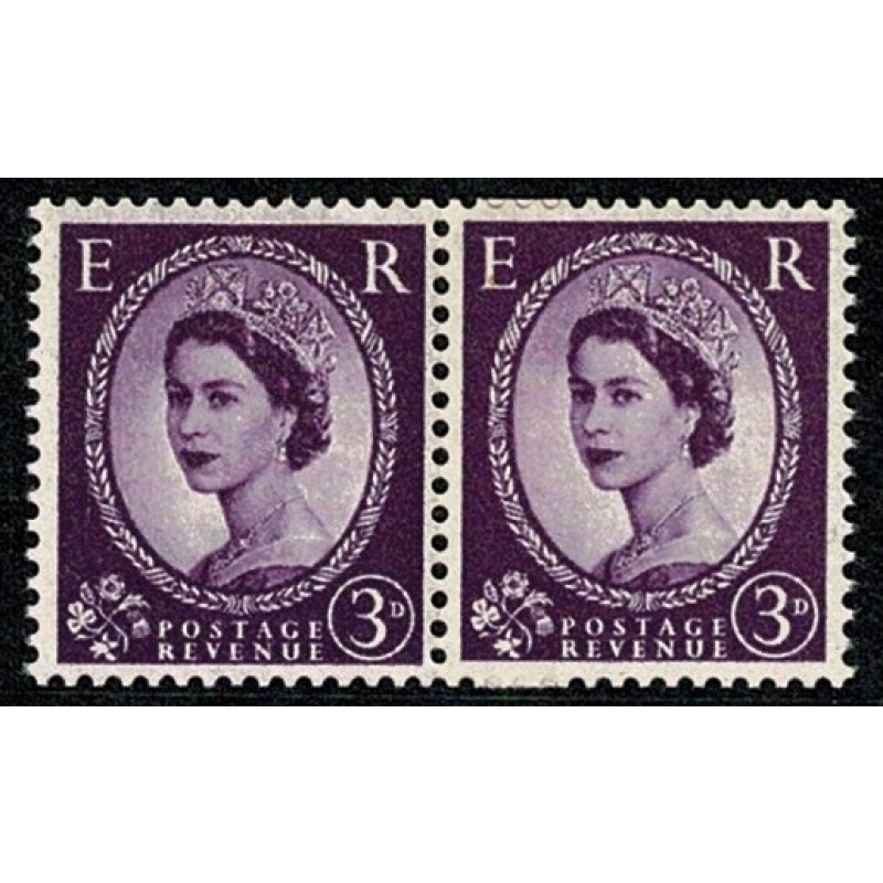 1956 3d deep lilac. Watermark Edwards Crown. Coil join horizontal pair. SG Spec. S68f