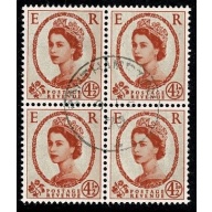 4½d Chestnut. Watermark Multiple Crowns. Fine used block of four. SG 577
