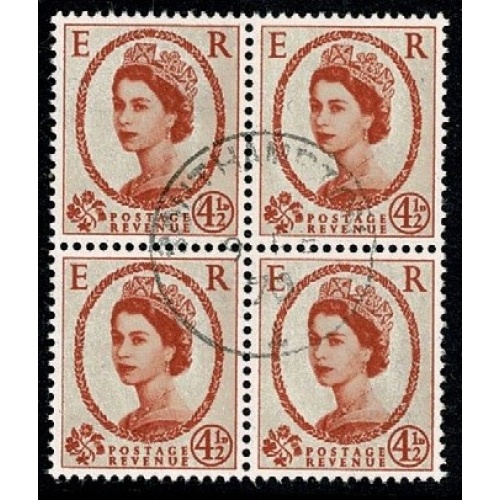4½d Chestnut. Watermark Multiple Crowns. Fine used block of four. SG 577