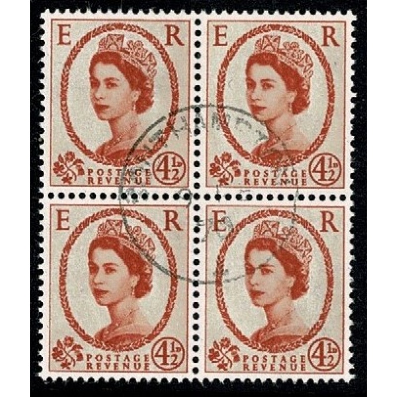 4½d Chestnut. Watermark Multiple Crowns. Fine used block of four. SG 577