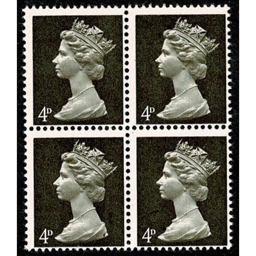 4d deep olive brown PVA Head B. MISSING PHOSPHOR. Block of four
