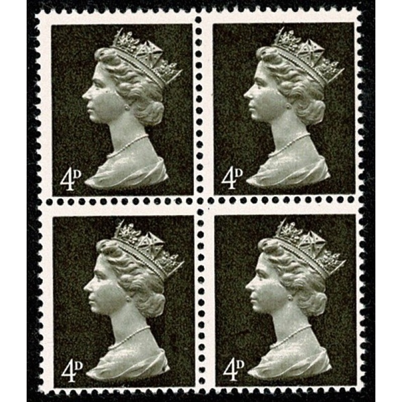 4d deep olive brown PVA Head B. MISSING PHOSPHOR. Block of four